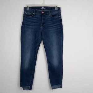 7 For All Mankind The Ankle Skinny Size 31 Step Raw Hem Medium Wash Denim Logo.